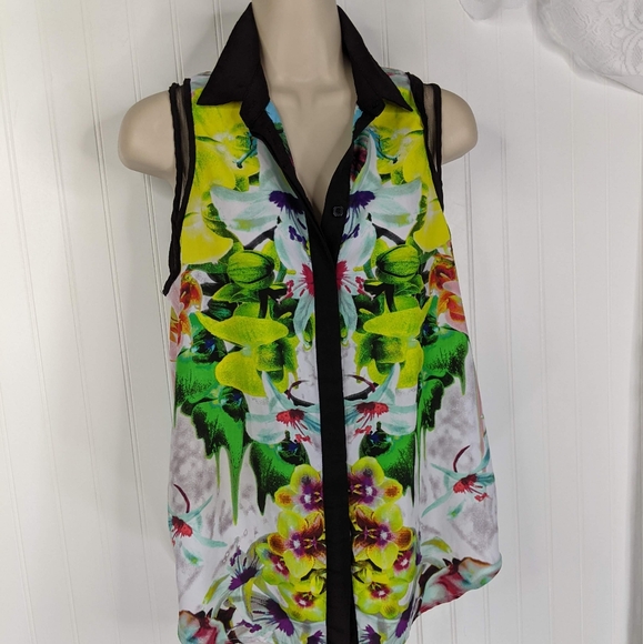 PRABAL GURUNG for Target Tropical Print Sleeveless Blouse Sz M - Picture 2 of 15